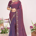  Wine Purple Silk Blend Embroidered Saree with Designer Blouse