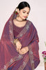 Wine Purple Silk Blend Embroidered Saree with Designer Blouse