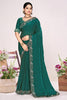 Bottle Green Silk Blend Embroidered Saree with Designer Blouse 