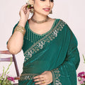 Bottle Green Silk Blend Embroidered Saree with Designer Blouse