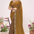 Mustard Gold Silk Blend Embroidered Saree with Designer Blouse