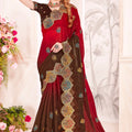 Designer Maroon and Brown Silk Saree with Heavy Golden Border Work