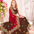 Designer Maroon and Brown Silk Saree with Heavy Golden Border Work