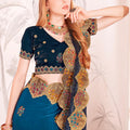 Designer Teal Blue and Black Embroidered Silk Saree