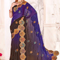 Designer Purple and Black Embroidered Silk Saree with Heavy Golden Border