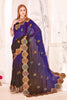 Designer Purple and Black Embroidered Silk Saree with Heavy Golden Border