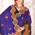 Designer Purple and Black Embroidered Silk Saree with Heavy Golden Border