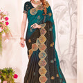 Designer Green and Black Embroidered Silk Saree Border
