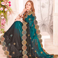 Designer Green and Black Embroidered Silk Saree Border