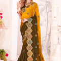 Designer Mustard Yellow and Olive Green Silk Saree  Weddings Parties