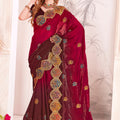 Designer Wine Red and Maroon Silk Saree Blouse Piece for Weddings Parties