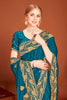 Teal Blue Silk Saree Matching Blouse Designer Wedding Party Wear Saree