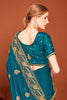 Teal Blue Silk Saree Matching Blouse Designer Wedding Party Wear Saree