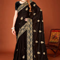 Elegant Black Silk Saree Designer Border Wedding Party Wear Saree