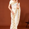 Elegant White Silk Saree Designer Border Wedding, Party & Festive Wear