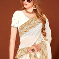 Elegant White Silk Saree Designer Border Wedding, Party & Festive Wear