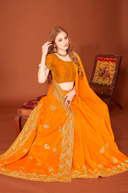 Designer Orange Silk Saree For Wedding and Party Wear