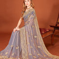 Elegant Grey Organza Saree Party Wear Wedding Saree