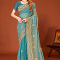Elegant Turquoise Blue Silk Saree Designer Border for Wedding Party Wear