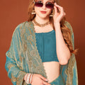 Elegant Turquoise Blue Silk Saree Designer Border for Wedding Party Wear