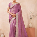 Dusty Lavender Embroidered Silk Saree with Zari Border Matching Blouse
