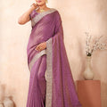 Dusty Lavender Embroidered Silk Saree with Zari Border Matching Blouse