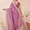 Dusty Lavender Embroidered Silk Saree with Zari Border Matching Blouse