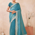 Teal Blue Embroidered Silk Saree with  Zari Border Blouse