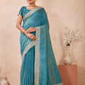 Teal Blue Embroidered Silk Saree with  Zari Border Blouse