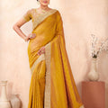Mustard Yellow Embroidered Silk Saree with Heavy Zari Border Blouse