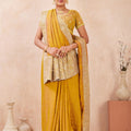 Mustard Yellow Embroidered Silk Saree with Heavy Zari Border Blouse