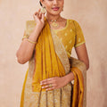 Mustard Yellow Embroidered Silk Saree with Heavy Zari Border Blouse