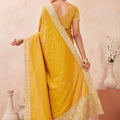 Mustard Yellow Embroidered Silk Saree with Heavy Zari Border Blouse