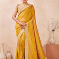 Mustard Yellow Embroidered Silk Saree with Heavy Zari Border Blouse