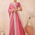 Pink Embroidered Silk Saree with Heavy Zari Border Blouse