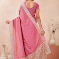 Pink Embroidered Silk Saree with Heavy Zari Border Blouse