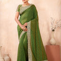 Green Embroidered Silk Saree with Zari Border Blouse
