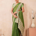 Green Embroidered Silk Saree with Zari Border Blouse