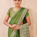 Green Embroidered Silk Saree with Zari Border Blouse