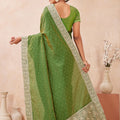 Green Embroidered Silk Saree with Zari Border Blouse