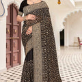 Black Georgette Saree Heavy Gold Embroidery Designer Party Wear Saree