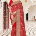 Red Embroidered Saree Heavy Zari Designer Saree with Blouse Piece
