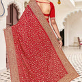 Red Embroidered Saree Heavy Zari Designer Saree with Blouse Piece