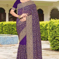 Royal Purple Embroidered Saree Heavy Zari Designer Saree with Blouse Piece