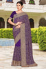 Royal Purple Embroidered Saree Heavy Zari Designer Saree with Blouse Piece
