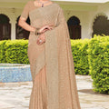 Beige Embroidered Saree Heavy Zari Designer Saree with Blouse Piece
