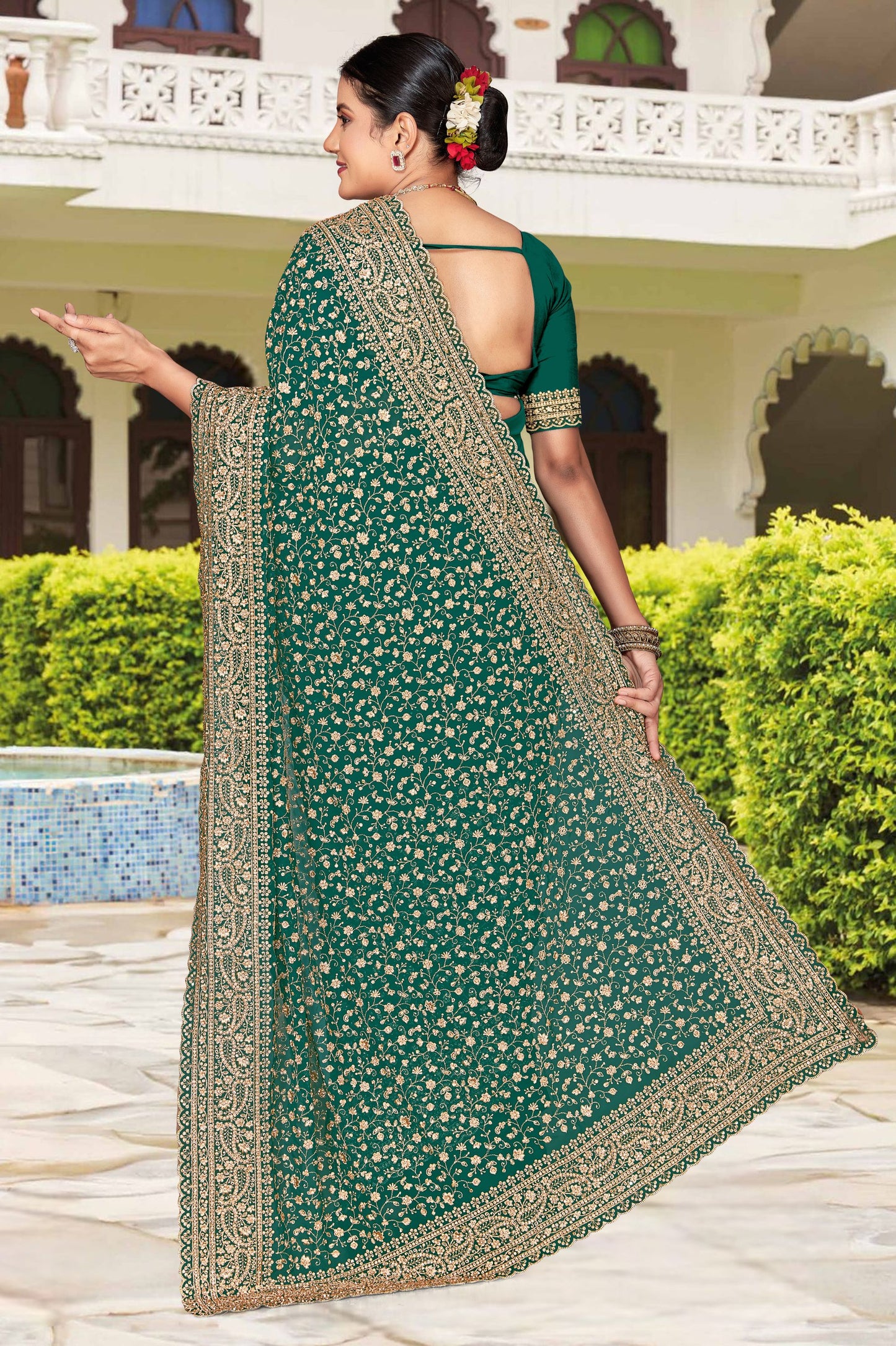 Green Embroidered Saree Heavy Zari Work Designer Saree