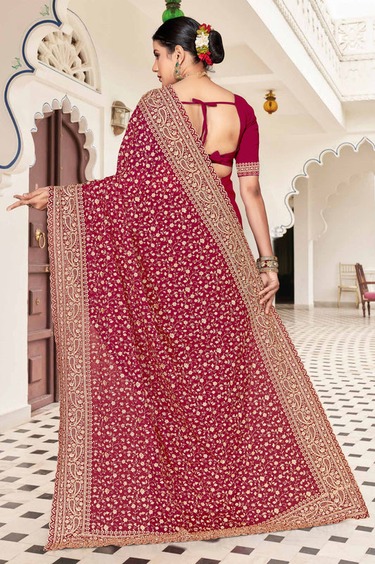 Maroon Embroidered Saree Heavy Zari Designer Saree