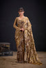 Golden Brown Satin Silk Saree with Floral Print Designer Blouse 