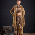 Golden Brown Satin Silk Saree with Floral Print Designer Blouse